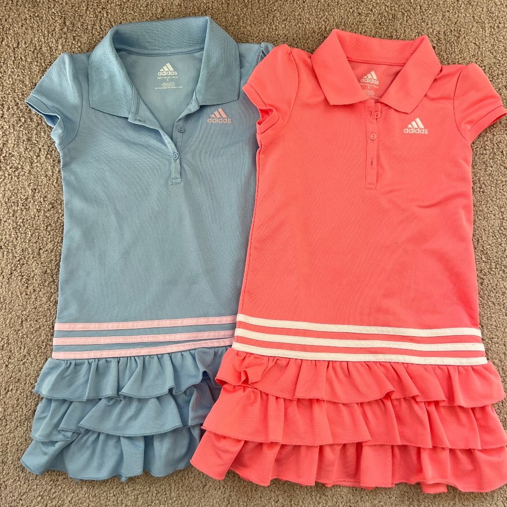 adidas Girls Polo Ruffle Dress in Light Blue and Coral